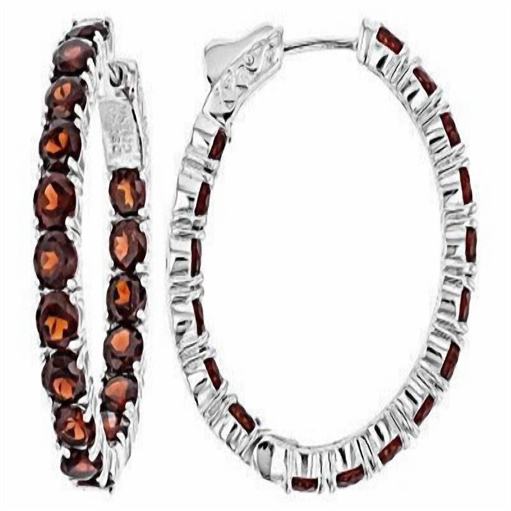 NEW JEWELIT women's garnet inside outside hoops in silver